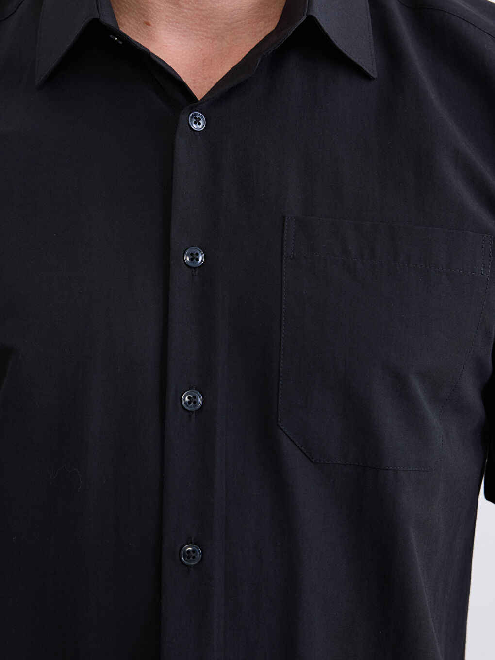 Siyah Kısa Kollu Tek Cepli Regular Fit Erkek Gömlek-2