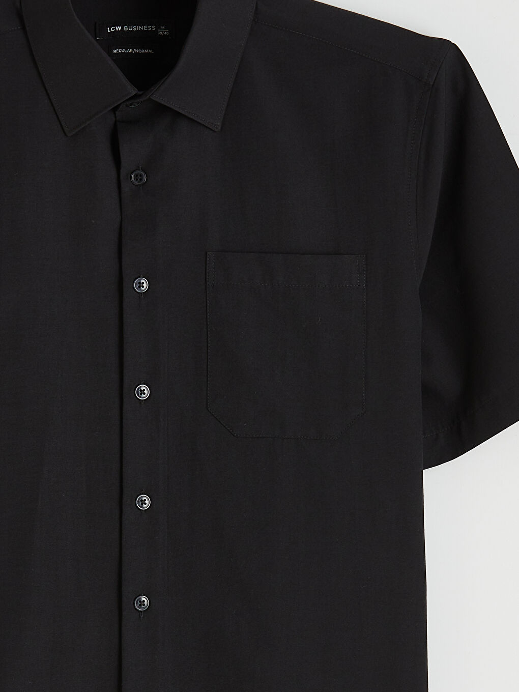 Siyah Kısa Kollu Tek Cepli Regular Fit Erkek Gömlek-1