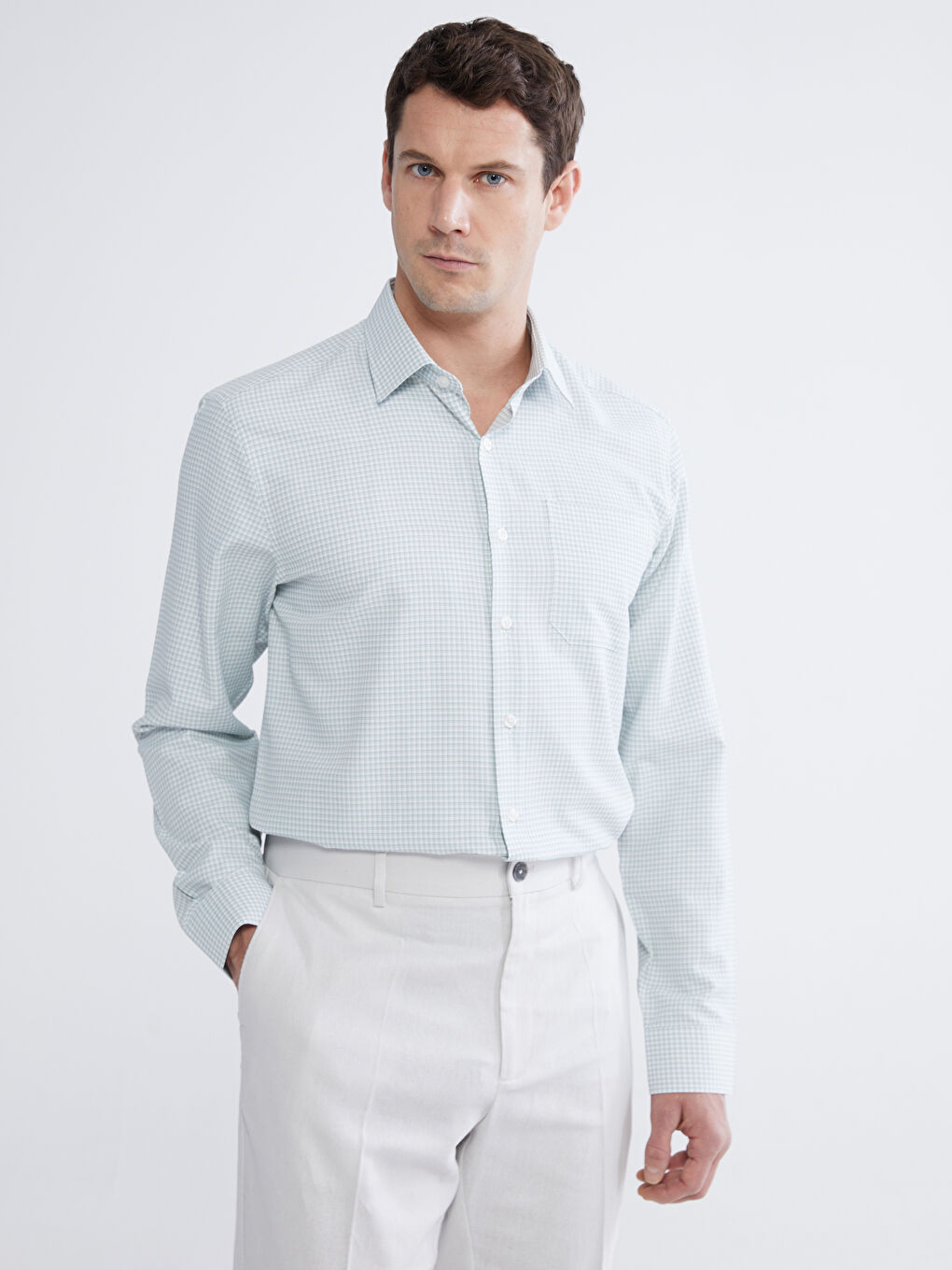 Yeşil Ekose Desenli Regular Fit Erkek Gömlek-1