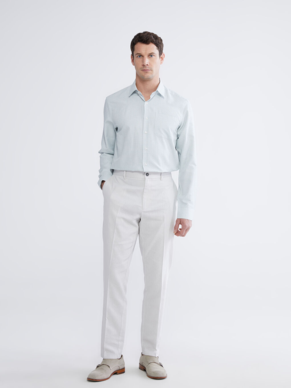 Yeşil Ekose Desenli Regular Fit Erkek Gömlek-3