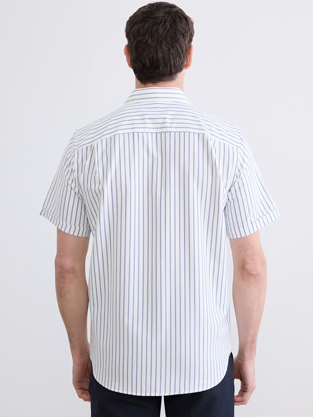 Beyaz Regular Fit Çizgili Erkek Gömlek	-3