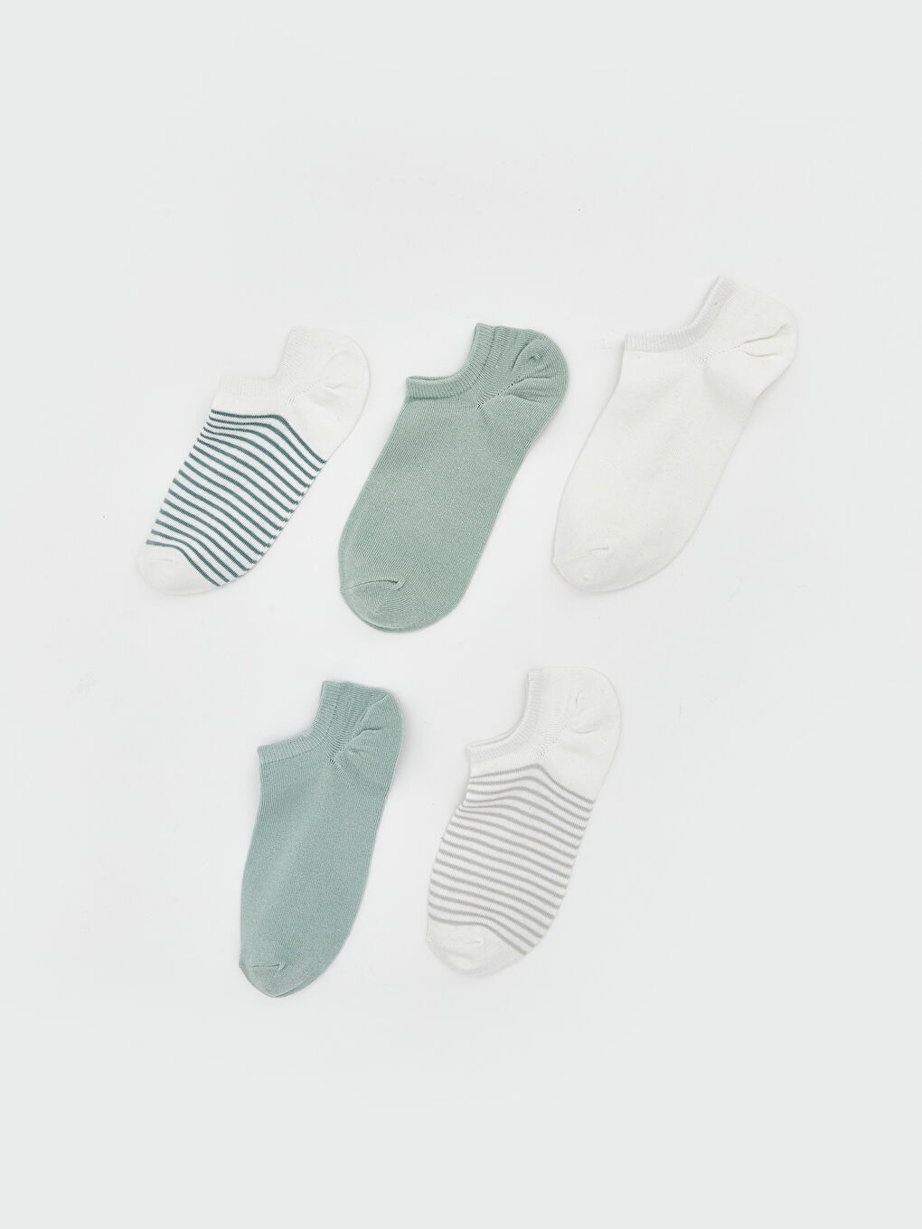 Ekru Çizgili Kadın Patik Çorap 5'li