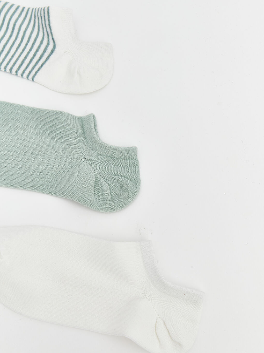 Ekru Çizgili Kadın Patik Çorap 5'li-1