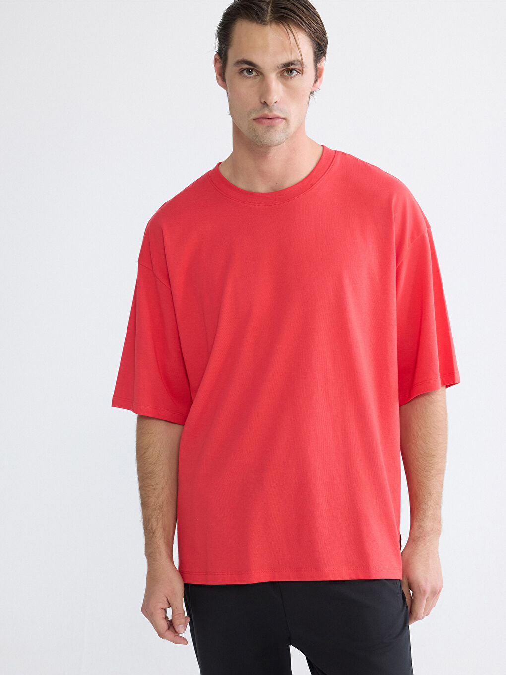 Kırmızı Bisiklet Yaka Erkek Spor Tişört