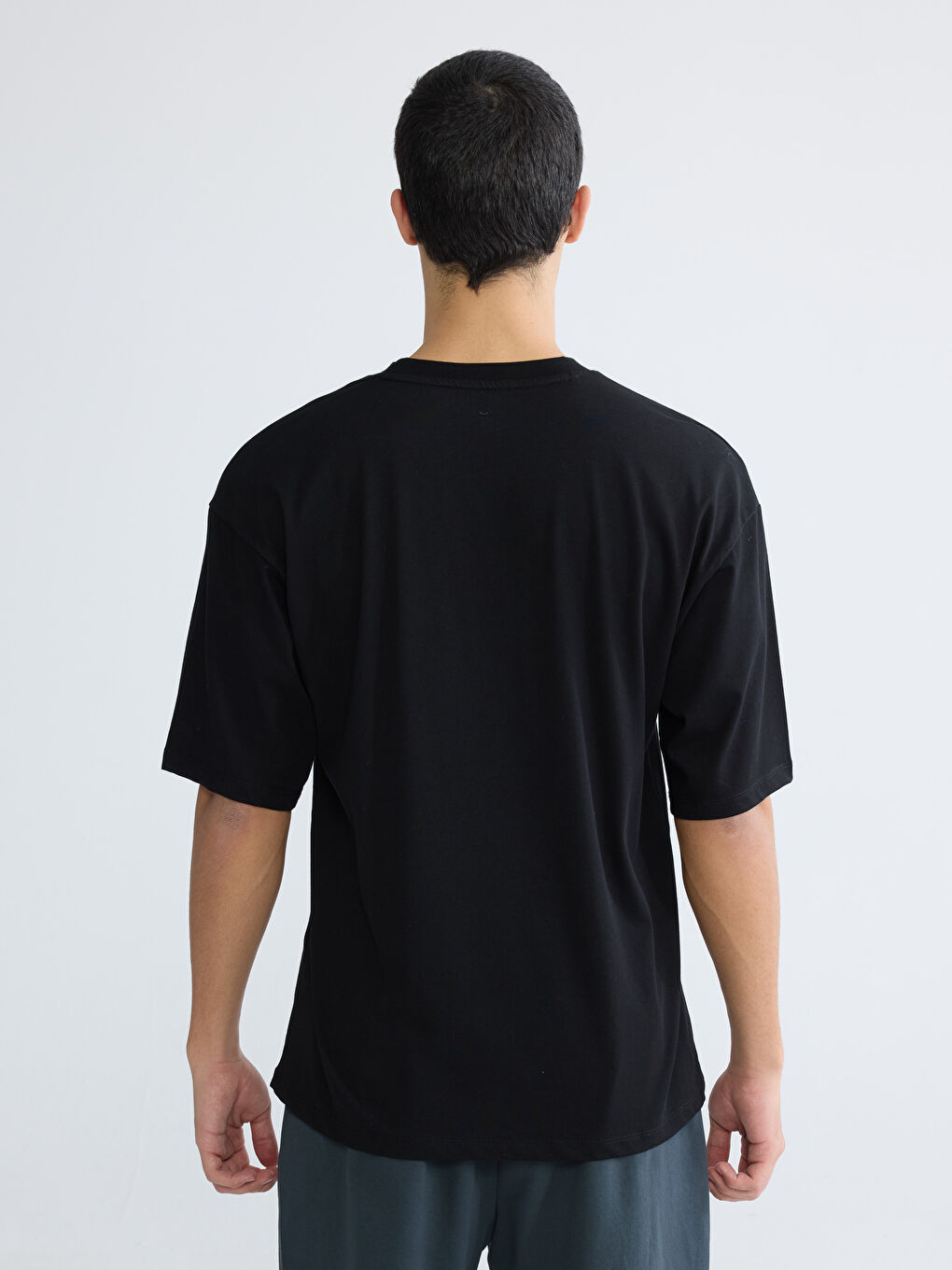 Siyah Bisiklet Yaka Erkek Spor Tişört-3