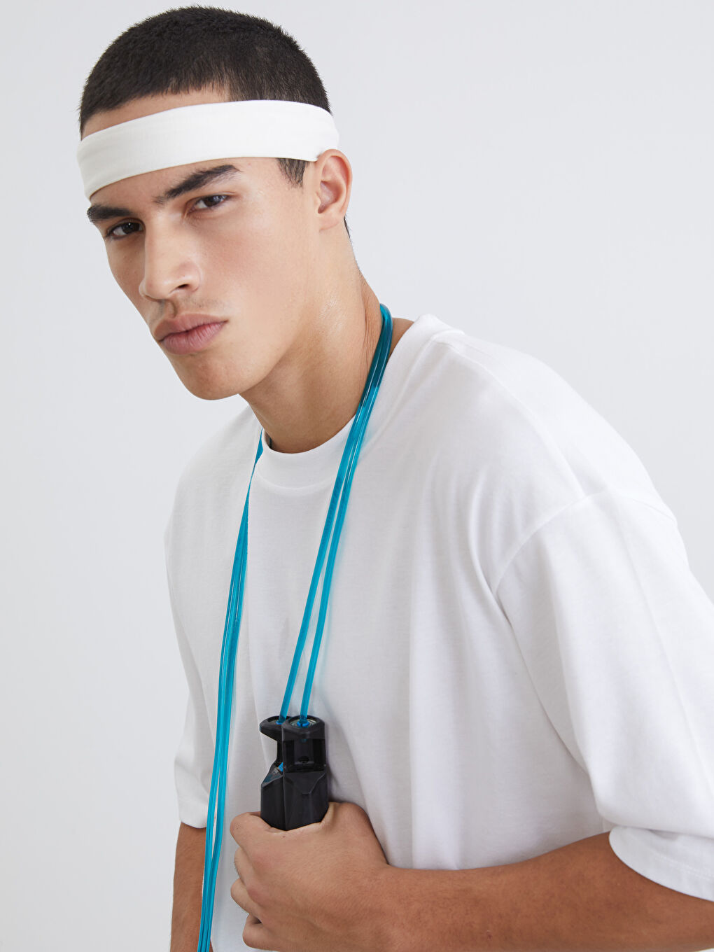 Beyaz Bisiklet Yaka Erkek Spor Tişört