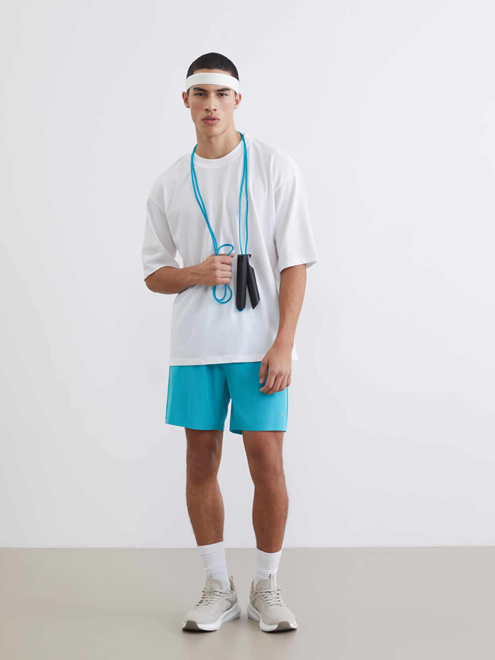 Beyaz Bisiklet Yaka Erkek Spor Tişört-1