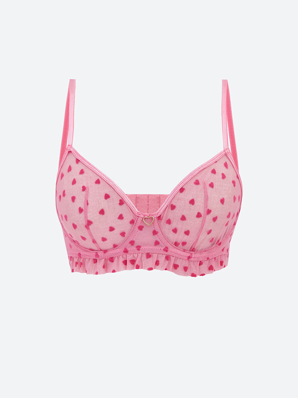 Pembe Balenli Dolgusuz Kalp Desenli Tişört Sütyen