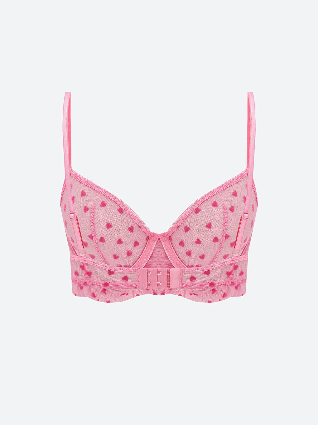 Pembe Balenli Dolgusuz Kalp Desenli Tişört Sütyen-1