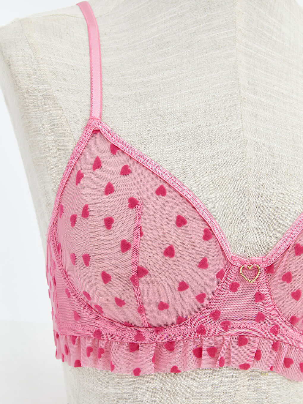 Pembe Balenli Dolgusuz Kalp Desenli Tişört Sütyen-2
