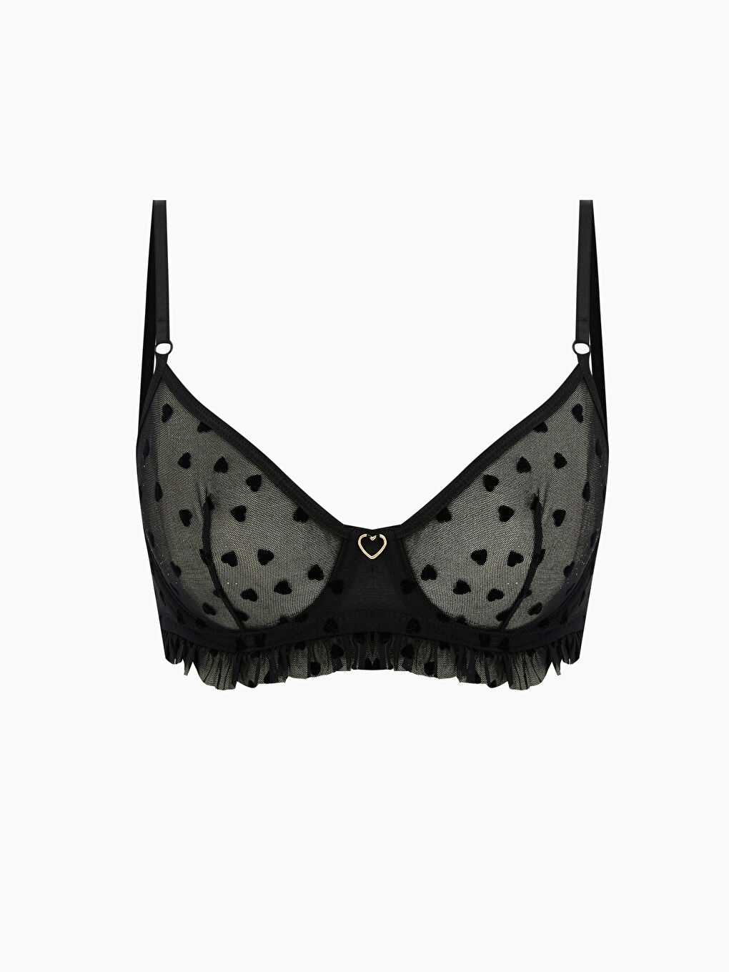 Siyah Balenli Dolgusuz Kalp Desenli Tişört Sütyen