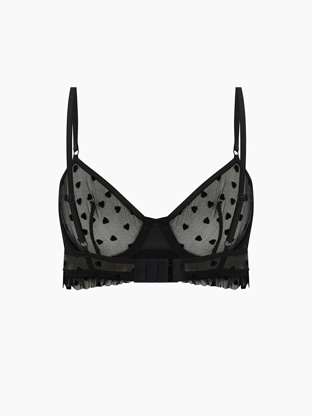 Siyah Balenli Dolgusuz Kalp Desenli Tişört Sütyen-1