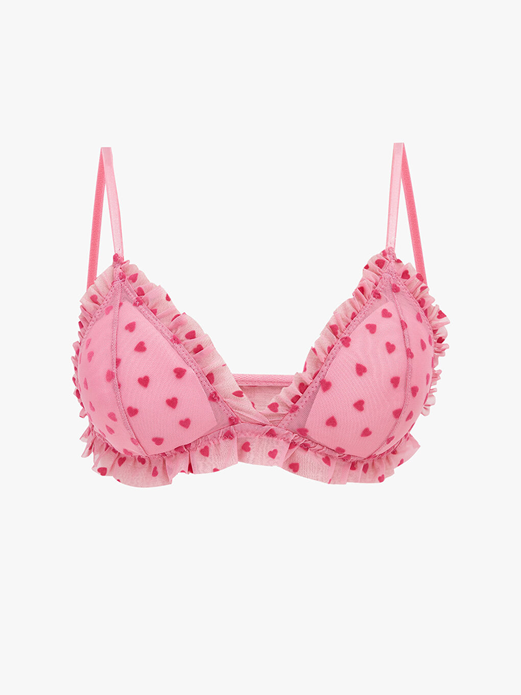 Pembe Balensiz Dolgusuz Fırfırlı Kalp Desenli Bralet	