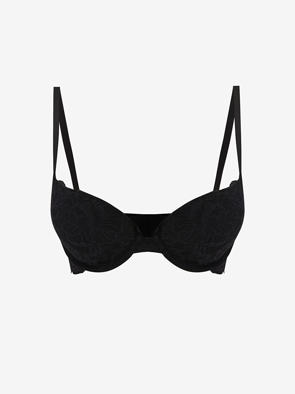 Siyah Balenli Dolgulu Dantelli Tişört Sütyen	