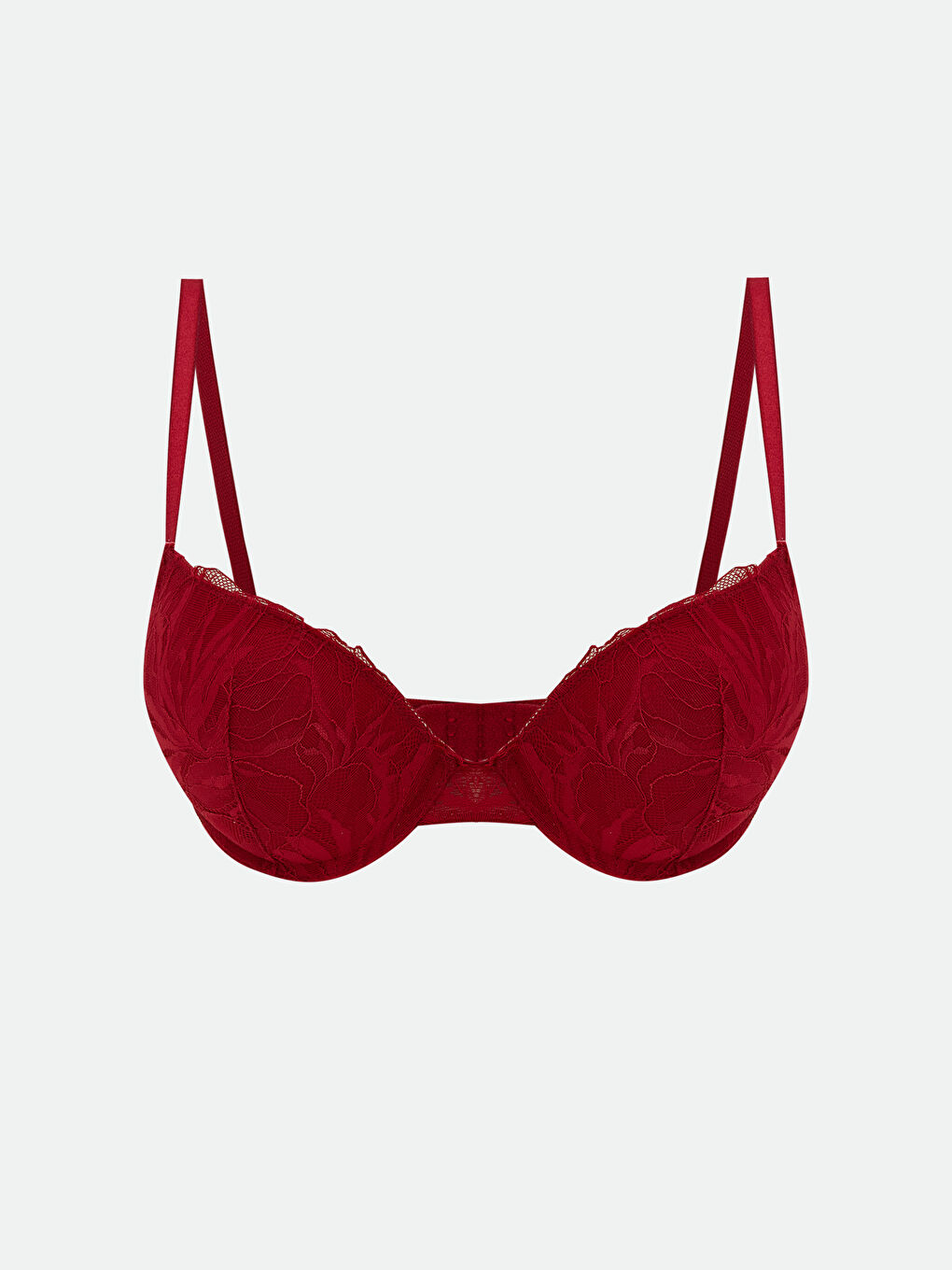 Bordo Balenli Dolgulu Dantelli Tişört Sütyen	