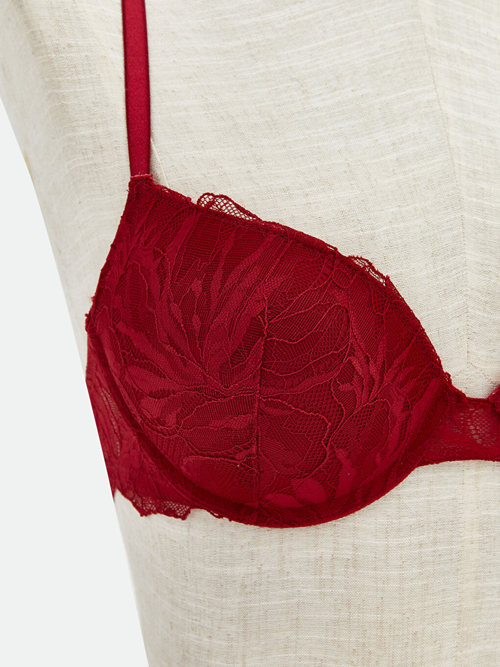 Bordo Balenli Dolgulu Dantelli Tişört Sütyen	-2