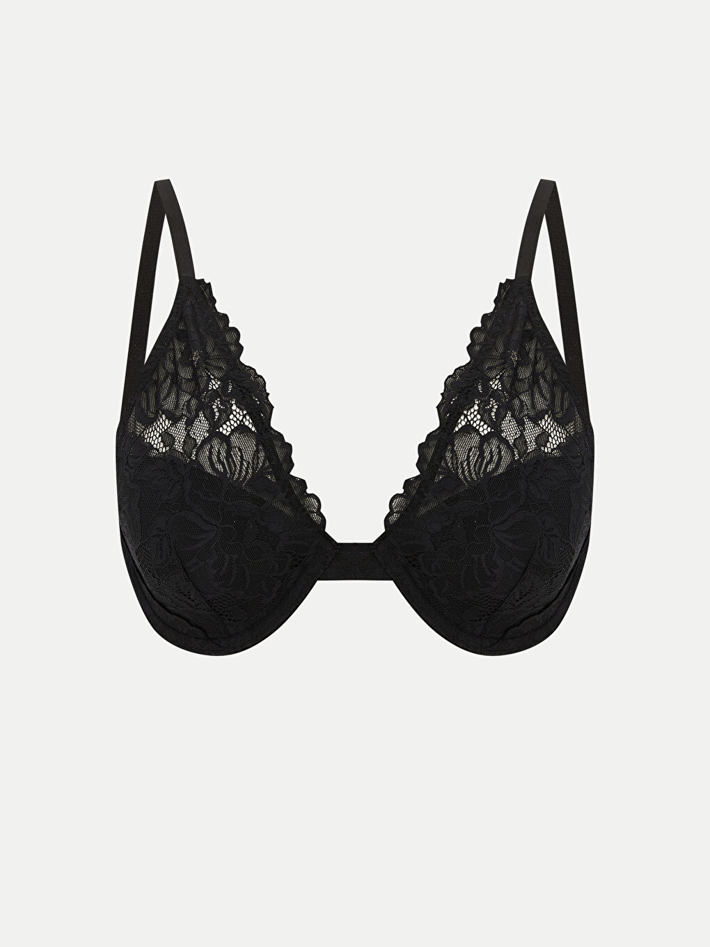 Siyah Balenli Dolgusuz Dantelli Tişört Sütyen