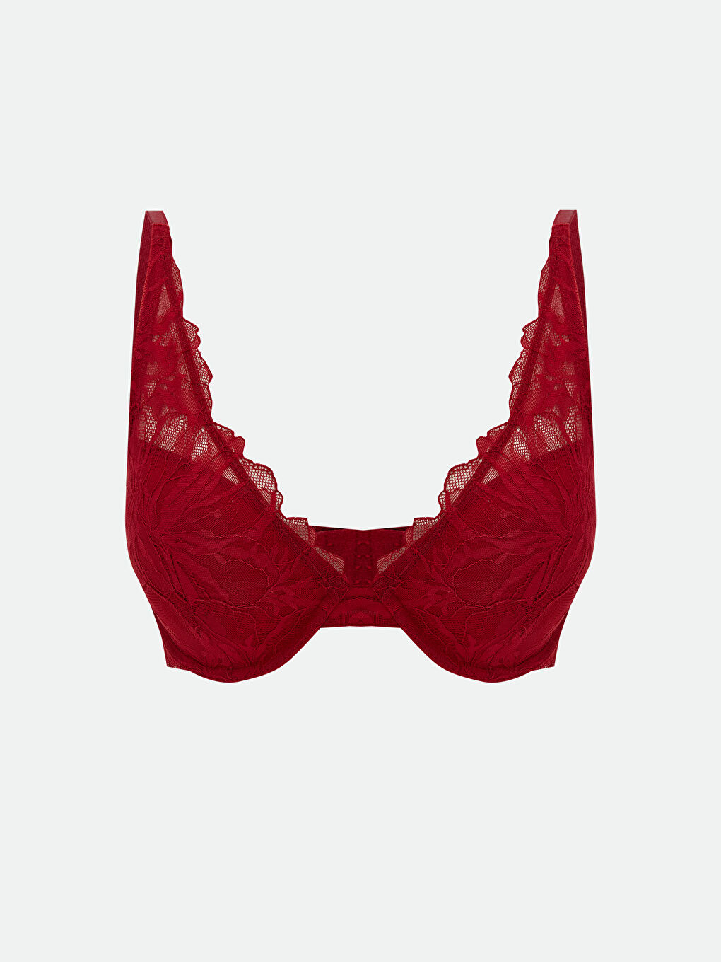 Bordo Balenli Dolgusuz Dantelli Tişört Sütyen