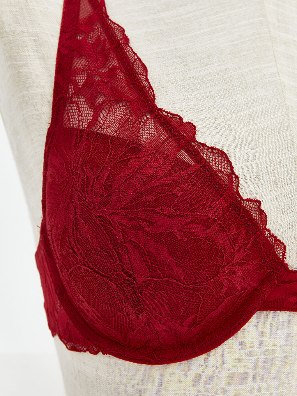 Bordo Balenli Dolgusuz Dantelli Tişört Sütyen-2