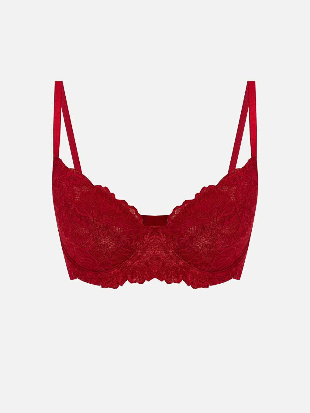 Bordo Balenli Dolgusuz Dantelli Tişört Sütyen