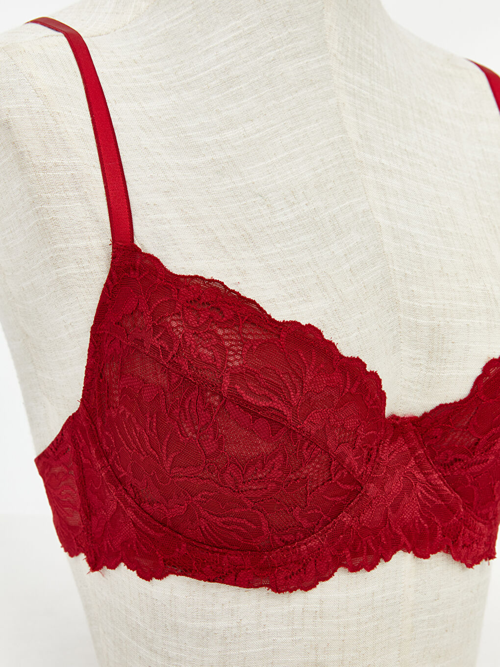 Bordo Balenli Dolgusuz Dantelli Tişört Sütyen-2