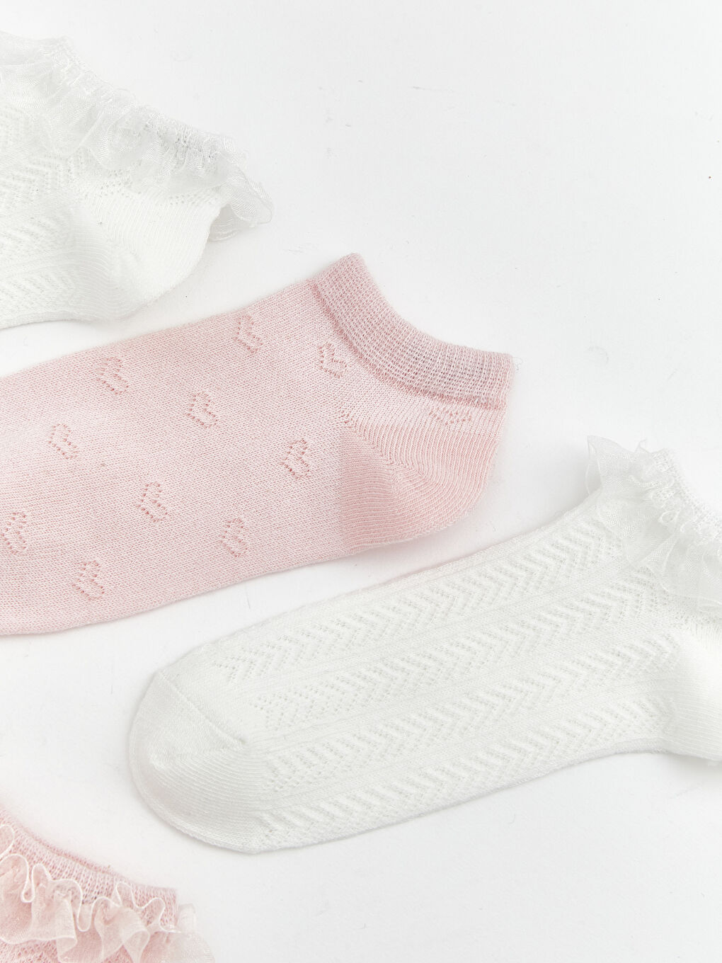 Ekru Dantel Detaylı Kız Çocuk Patik Çorap 5'li-1