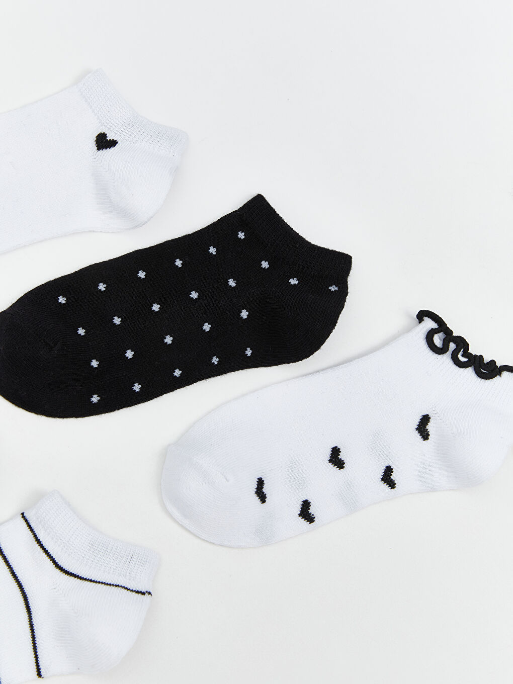 Beyaz Desenli Kız Çocuk Patik Çorap 5'li-1