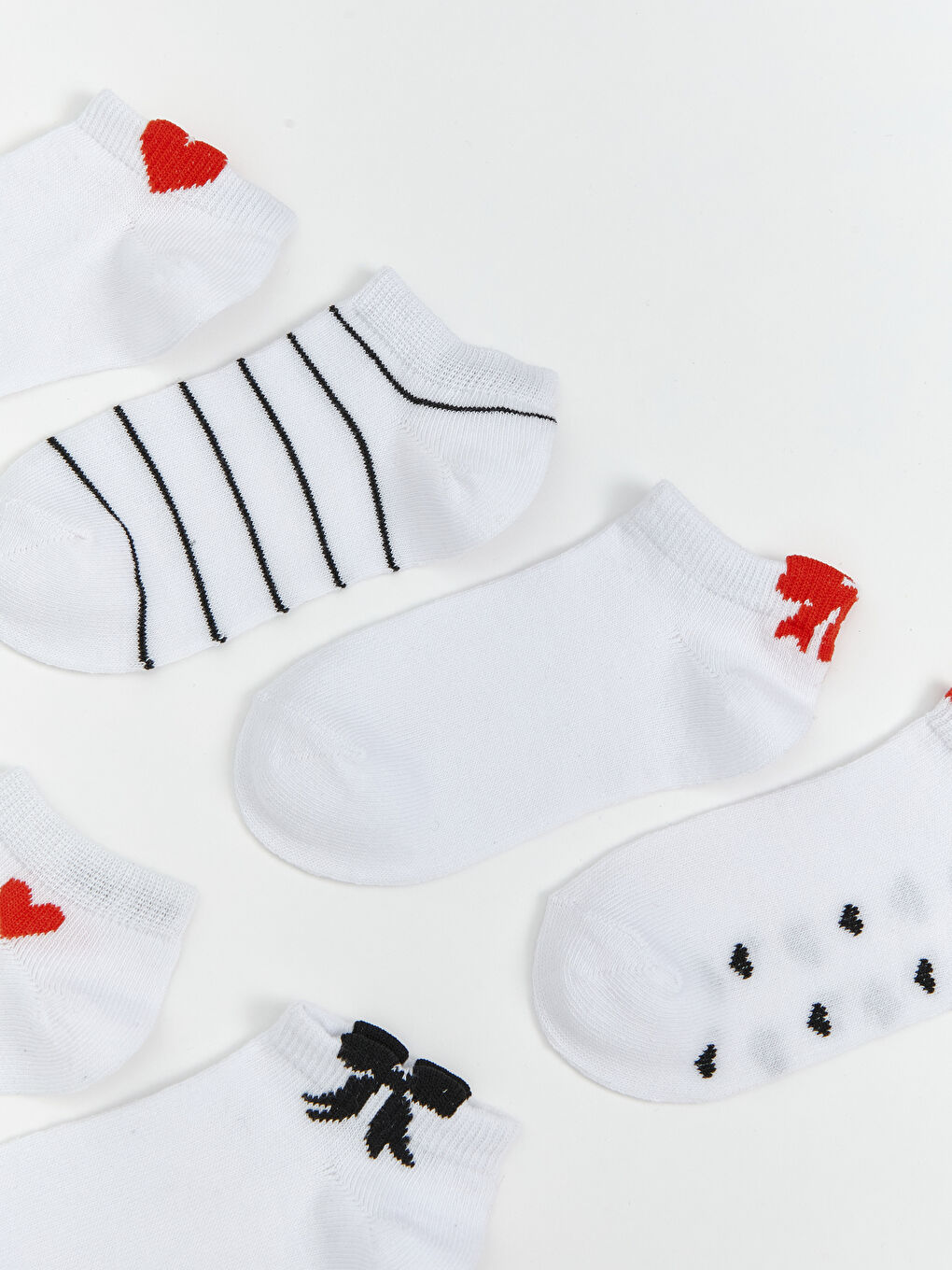 Beyaz Desenli Kız Çocuk Patik Çorap 7'li-1
