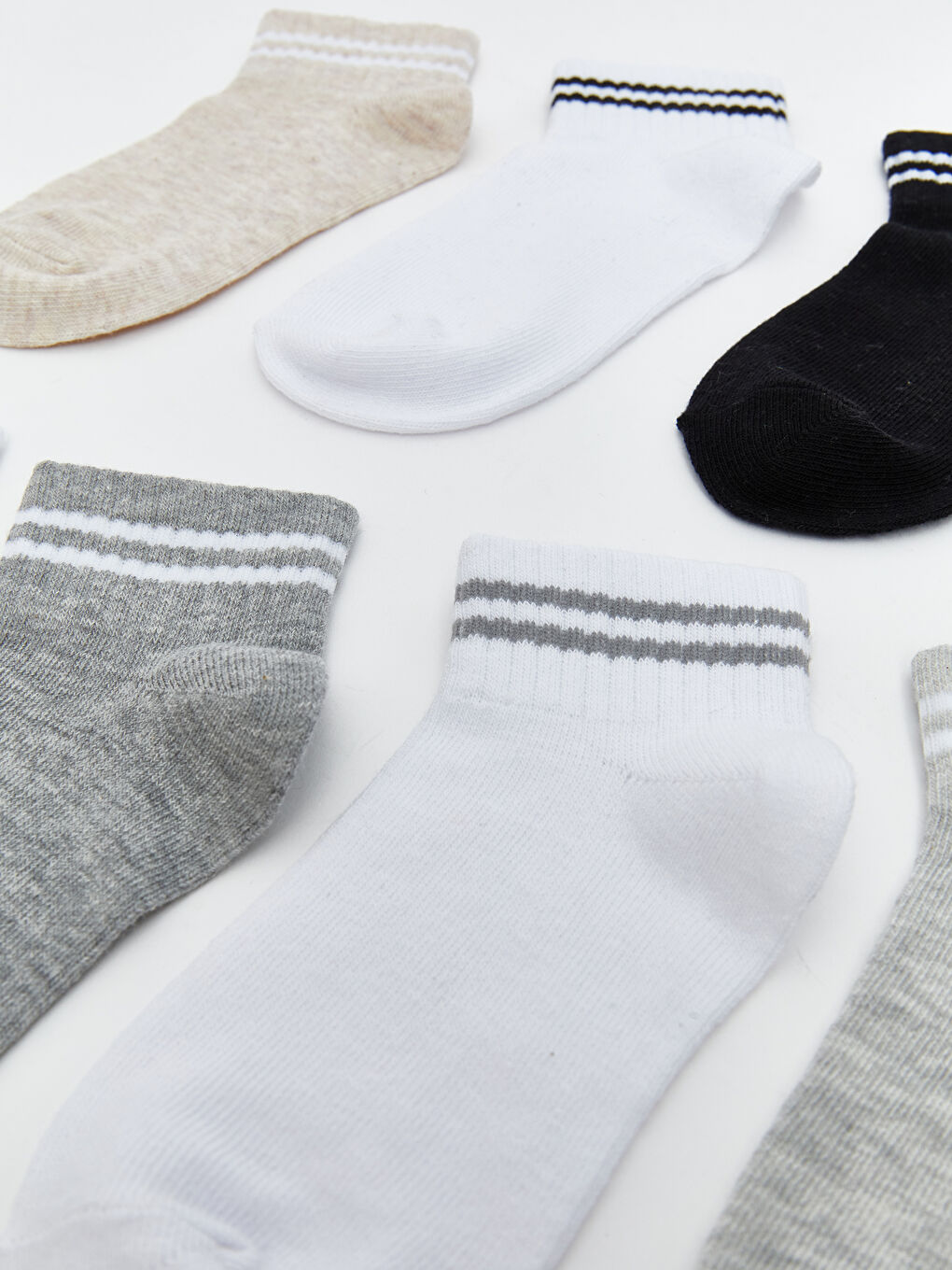 Beyaz Çizgili Kız Çocuk Patik Çorap 7'li-1