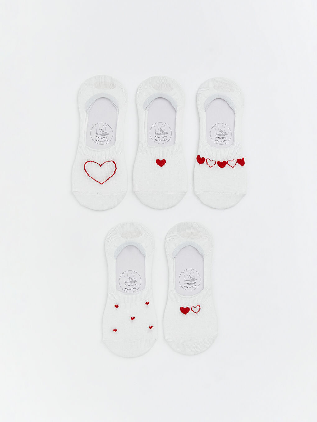 Ekru Kalp Desenli Kadın Babet Çorap 5'li