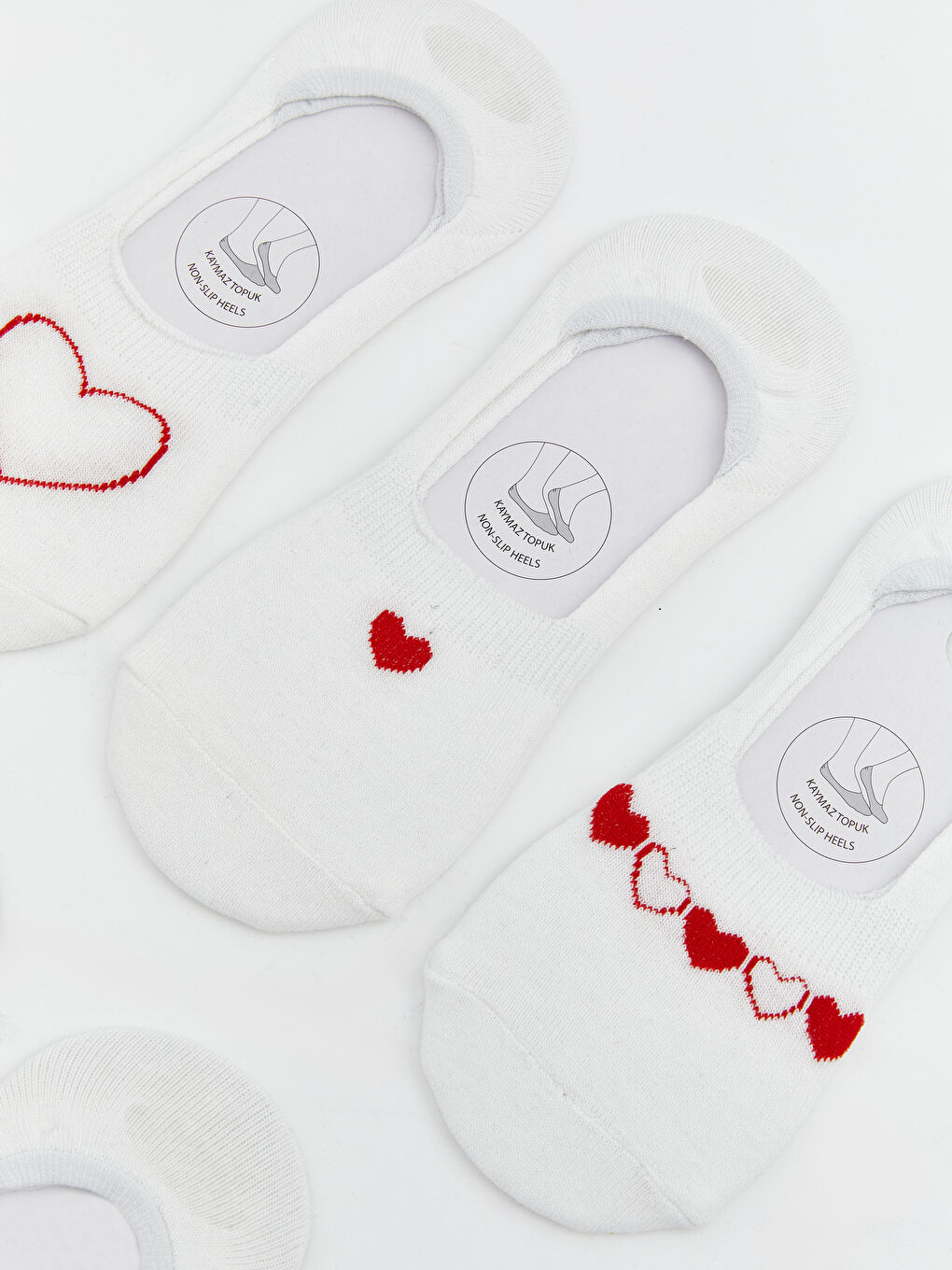 Ekru Kalp Desenli Kadın Babet Çorap 5'li-1