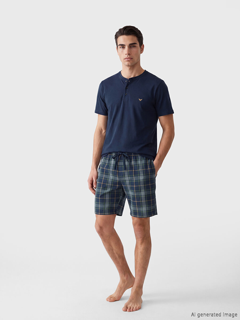 طقم بيجامة قصيرة رجالي بنمط كاروهات-1