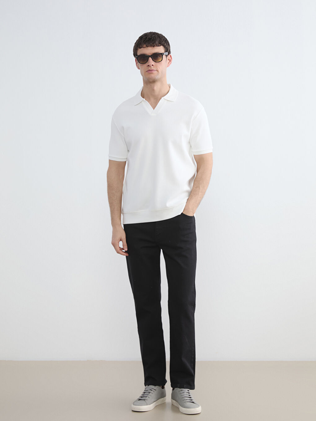 Ekru Polo Yaka Erkek Tişört-1