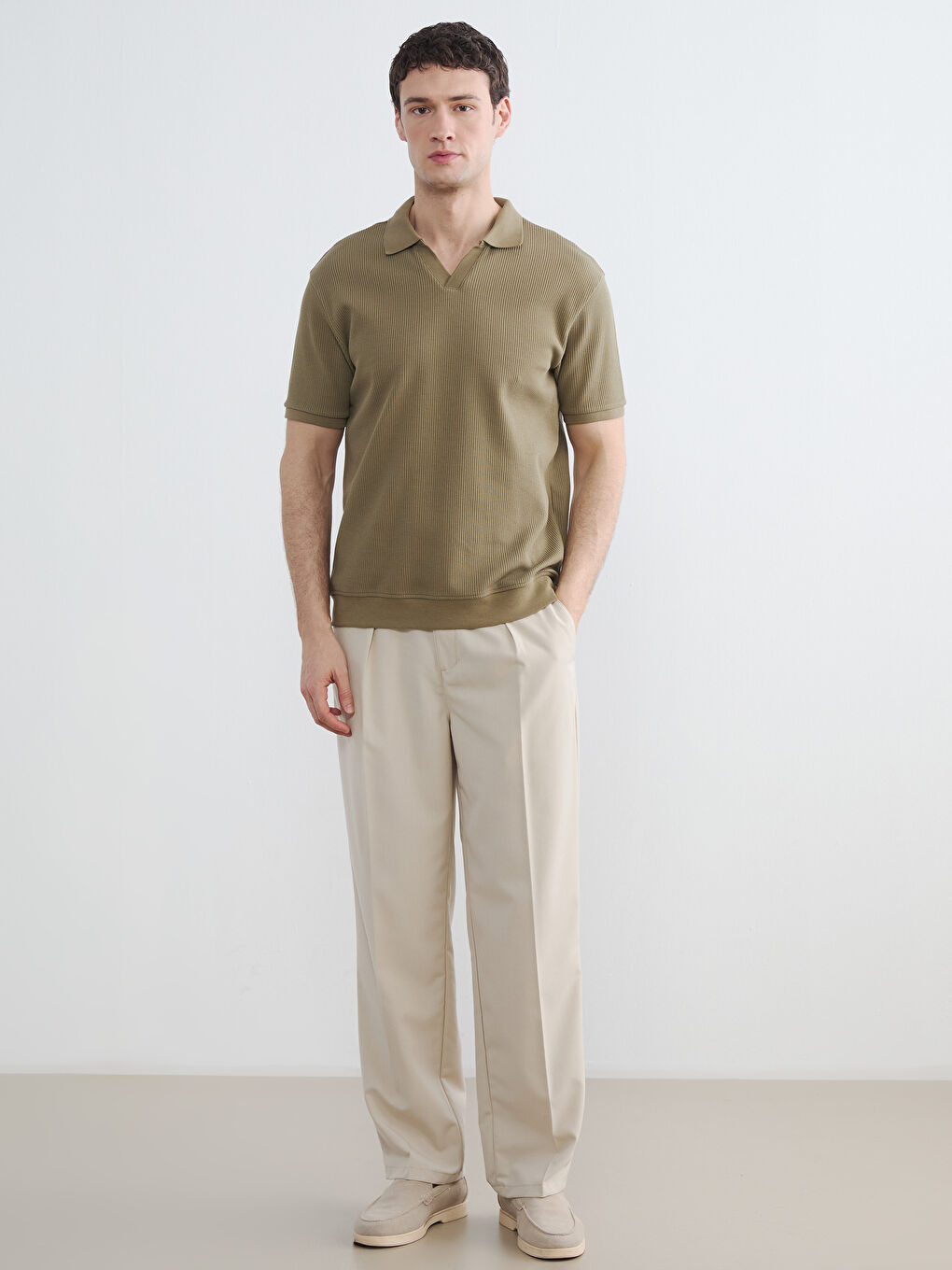 Haki Polo Yaka Erkek Tişört-1