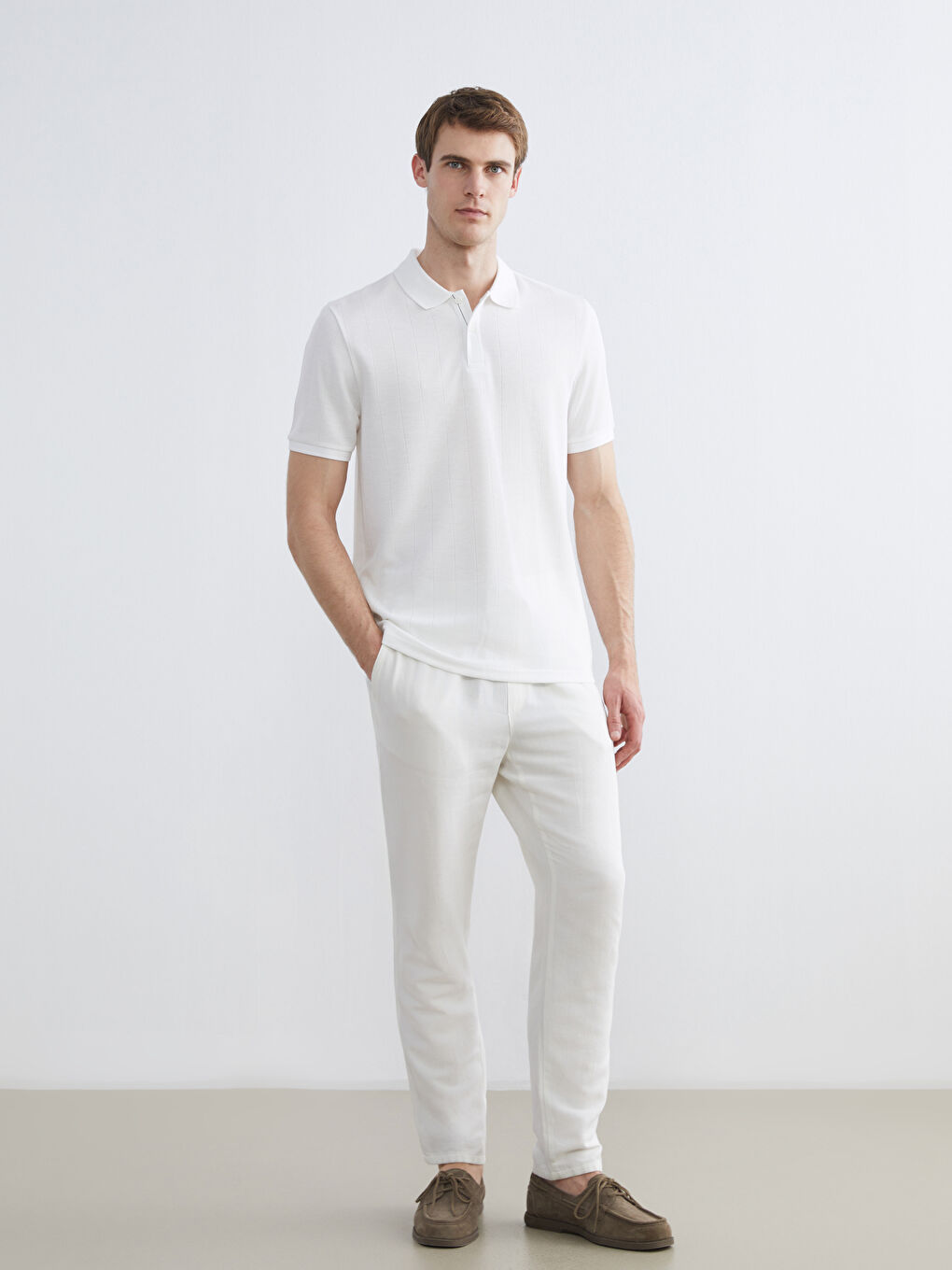 Ekru Polo Yaka Erkek Tişört-1