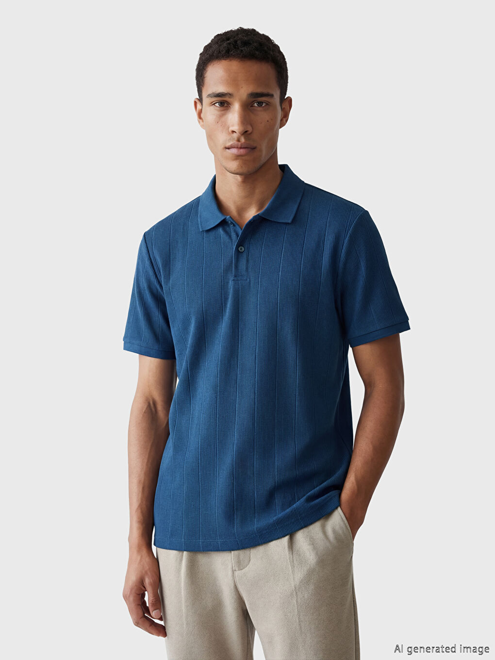 Mavi Polo Yaka Çizgili Erkek Tişört