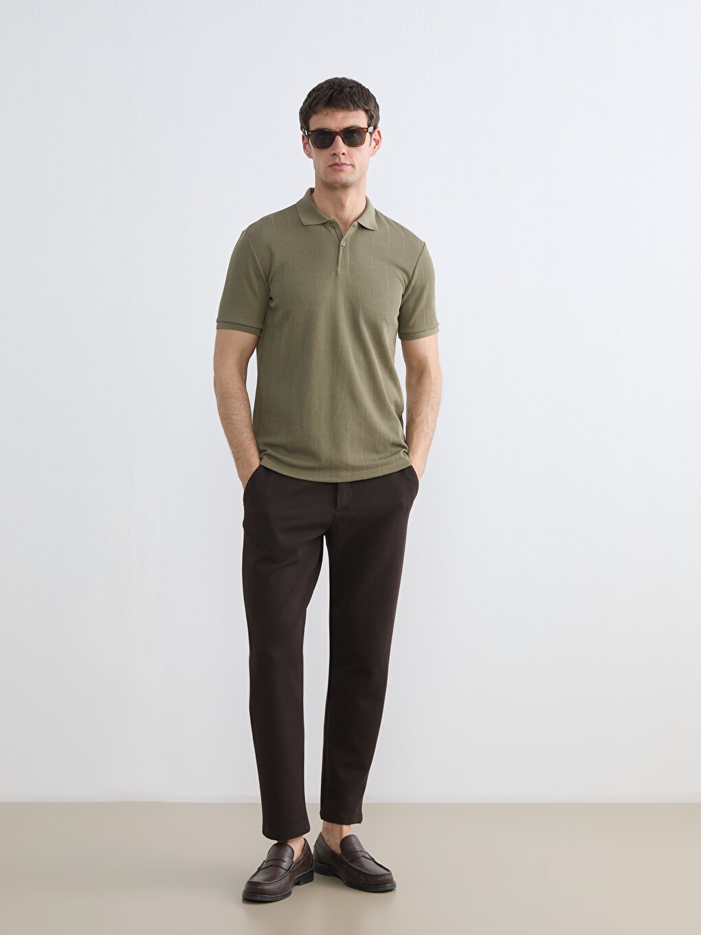 Haki Polo Yaka Erkek Tişört-1