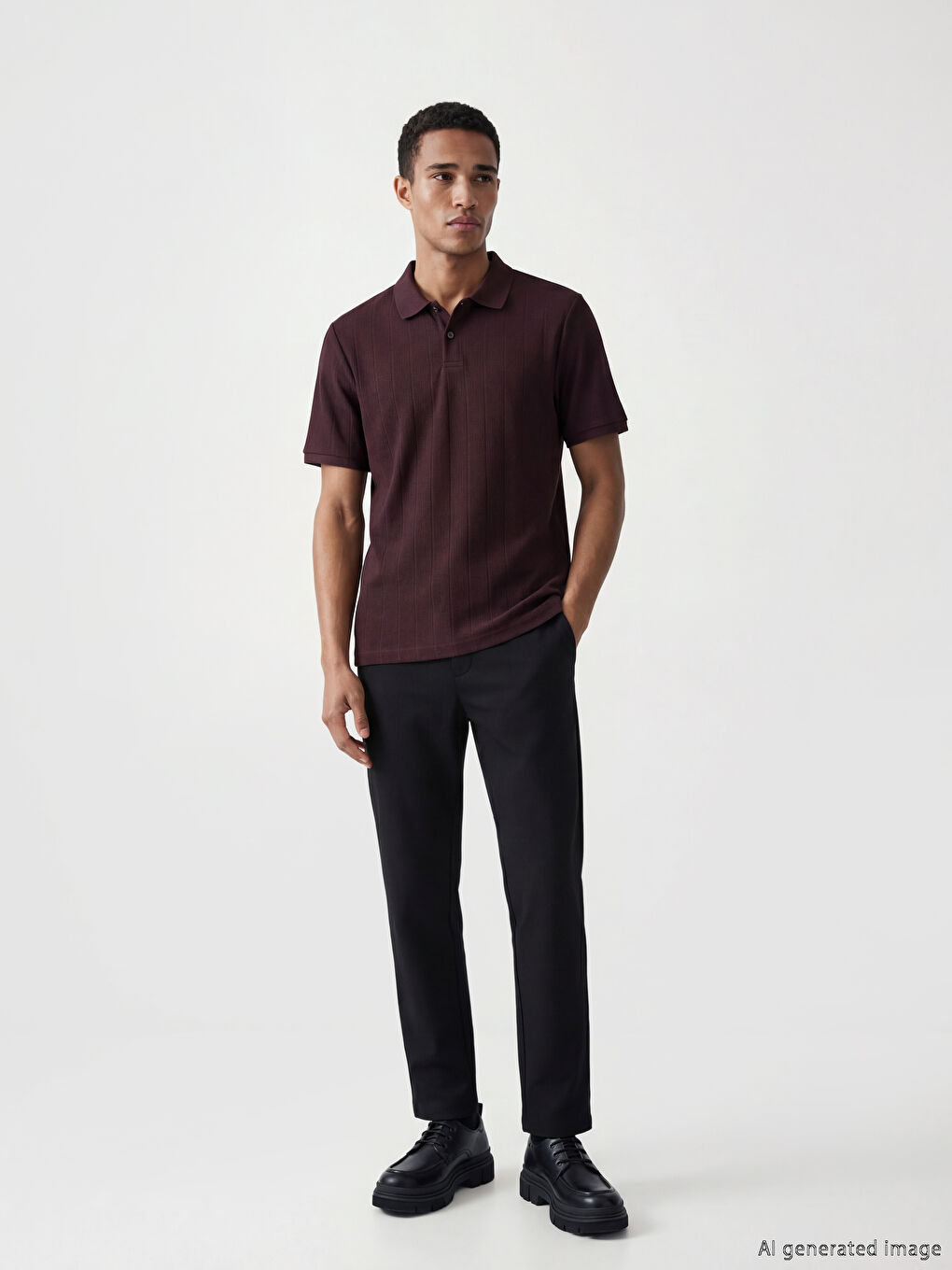 Mürdüm Polo Yaka Erkek Tişört-1