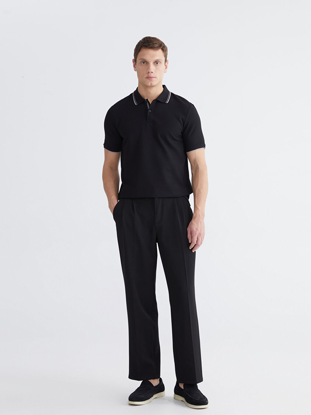 Siyah Polo Yaka Erkek Tişört-1