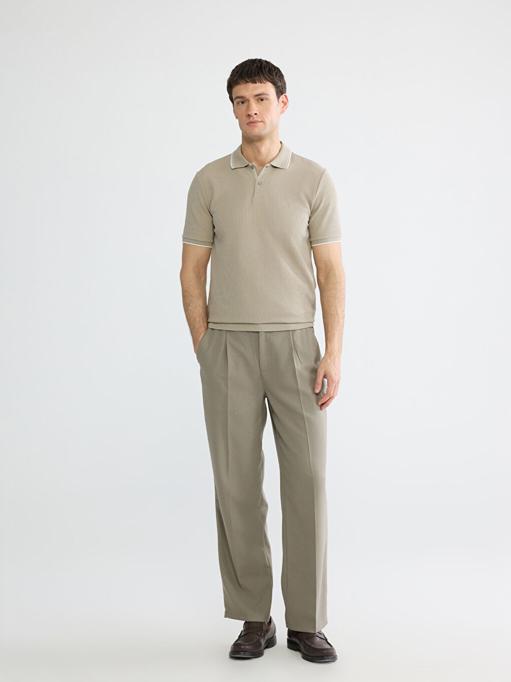 Bej Polo Yaka Erkek Tişört-1