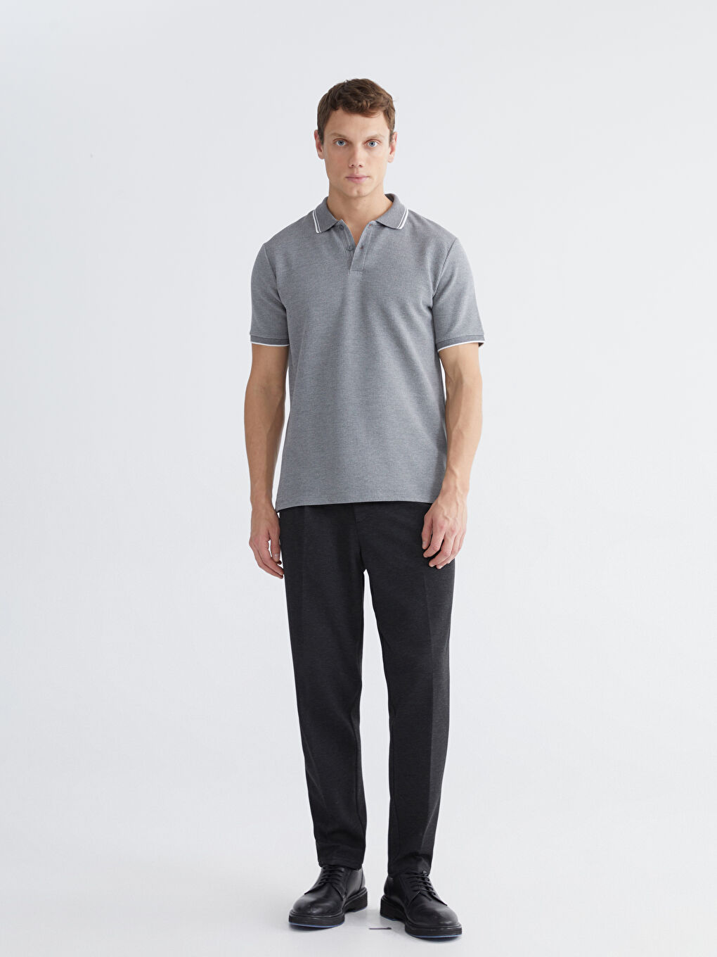 Gri Polo Yaka Erkek Tişört-1