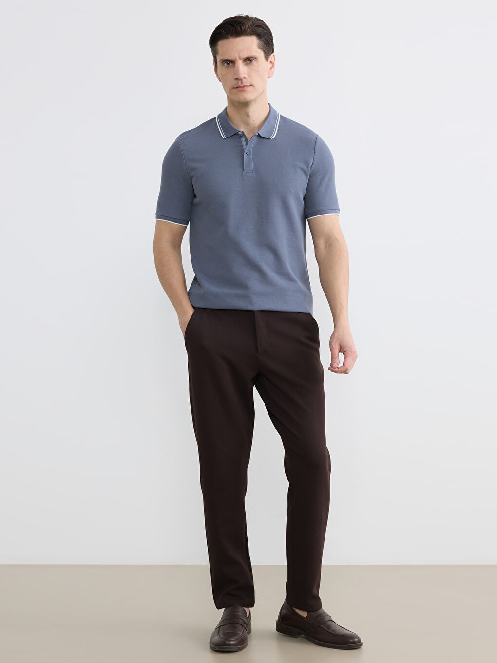 İndigo Polo Yaka Erkek Tişört-1