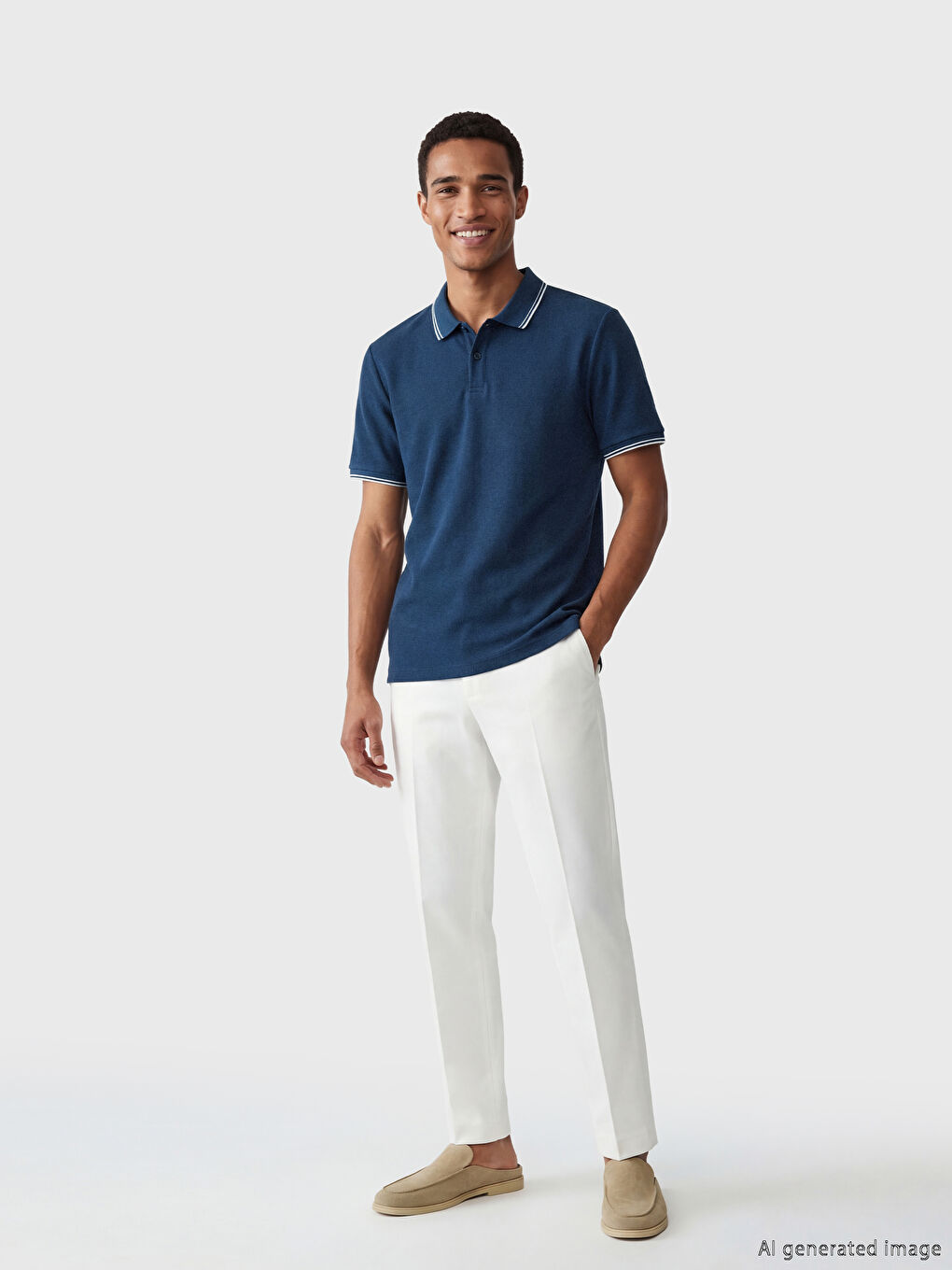 İndigo Polo Yaka Erkek Tişört-1