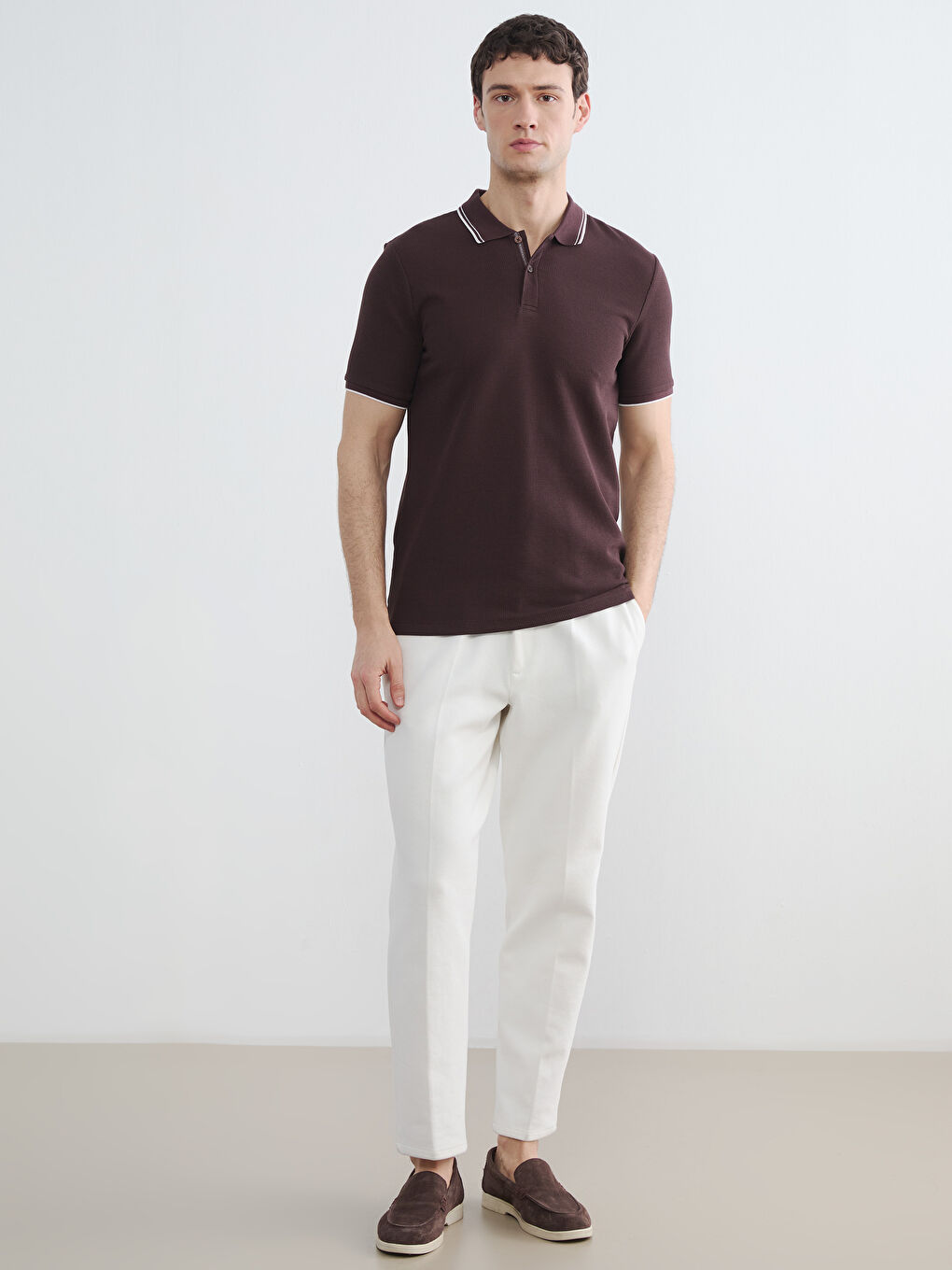 Kahverengi Polo Yaka Erkek Tişört-1