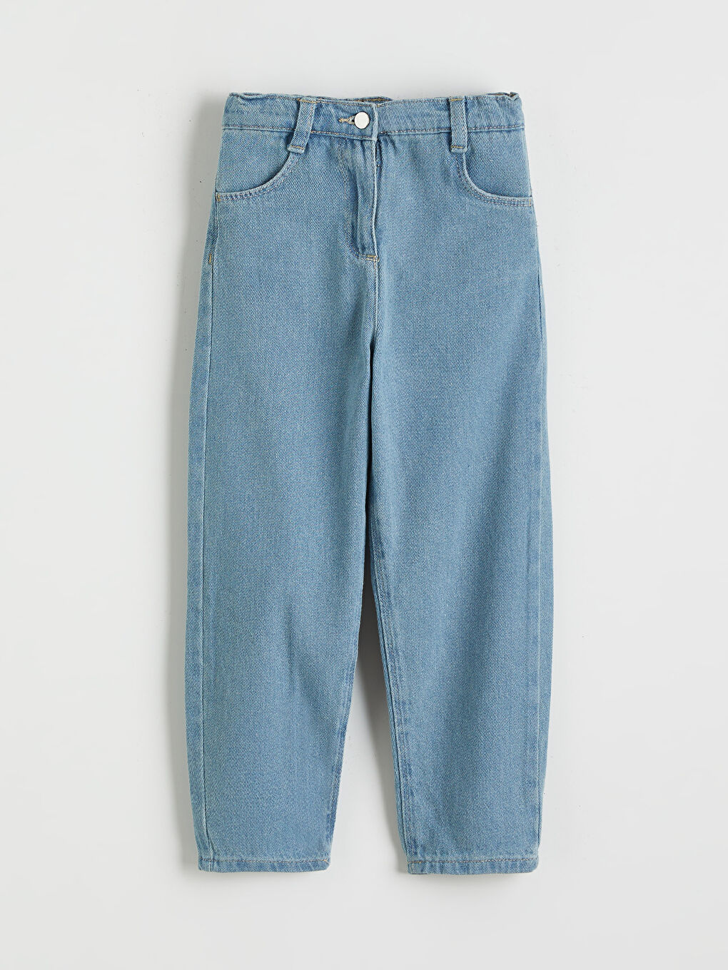 İndigo Beli Lastikli Mom Fit Kız Çocuk Jean Pantolon