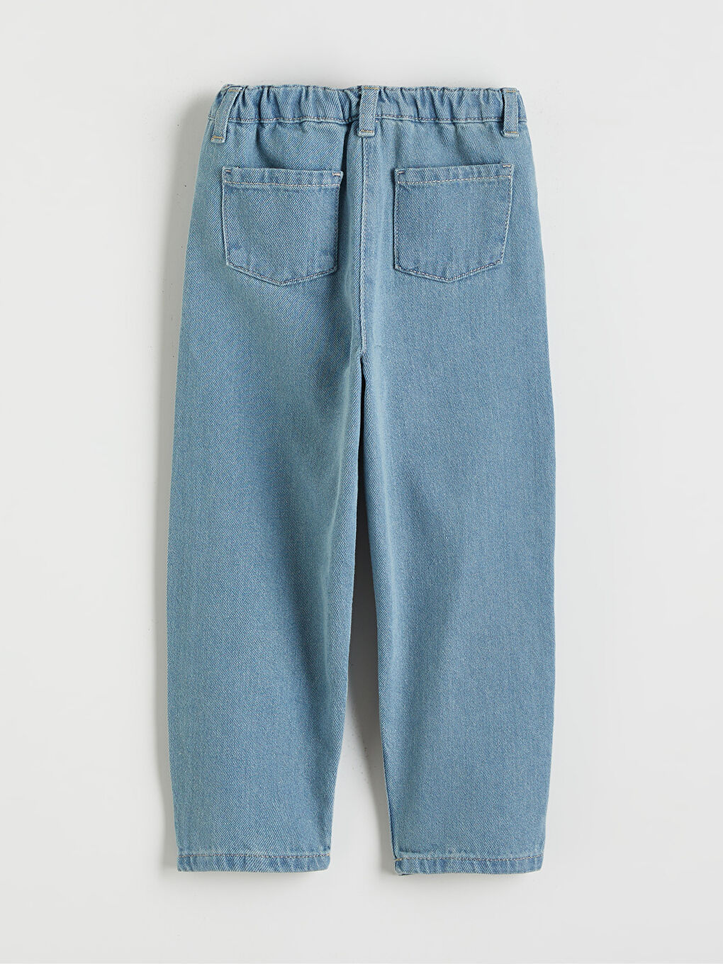 İndigo Beli Lastikli Mom Fit Kız Çocuk Jean Pantolon-1