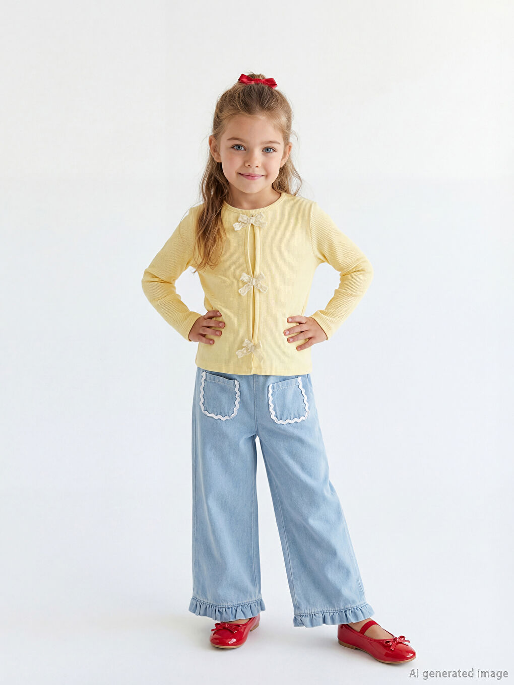 Mavi Beli Lastikli Kız Çocuk Jean Pantolon