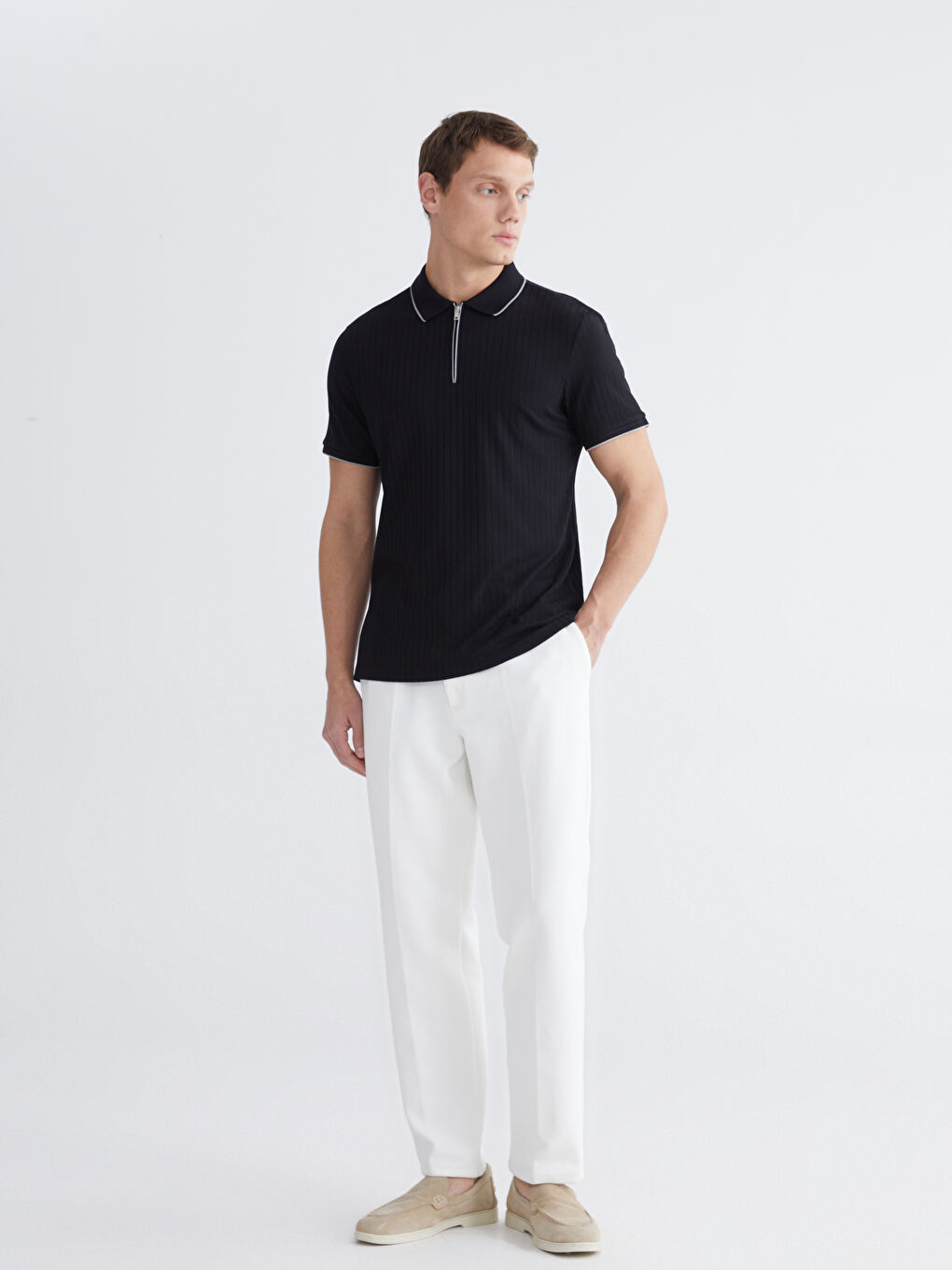 Siyah Polo Yaka Erkek Tişört-1