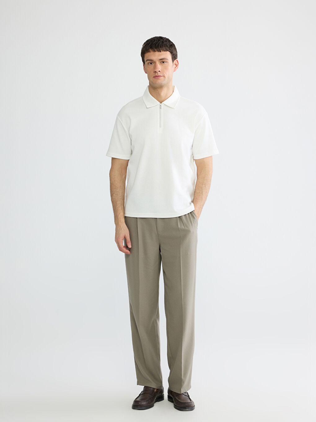 Ekru Polo Yaka Erkek Tişört-1