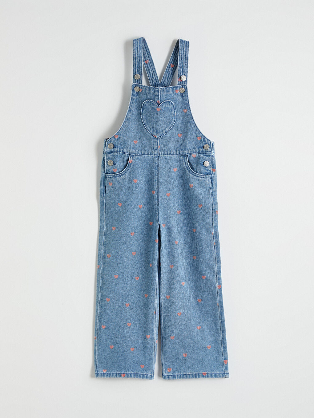 Детски дънкови гащеризони с принт на сърца